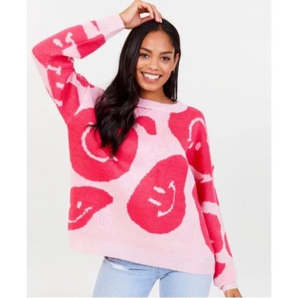 Pink Smiley Face Sweater